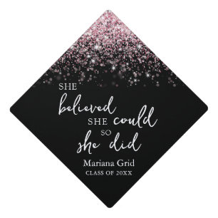 Pink Glitter She Believed She Could Name Graduation Cap Topper