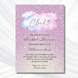 Pink Glitter She's on Cloud 9 Bridal Shower Invitation
