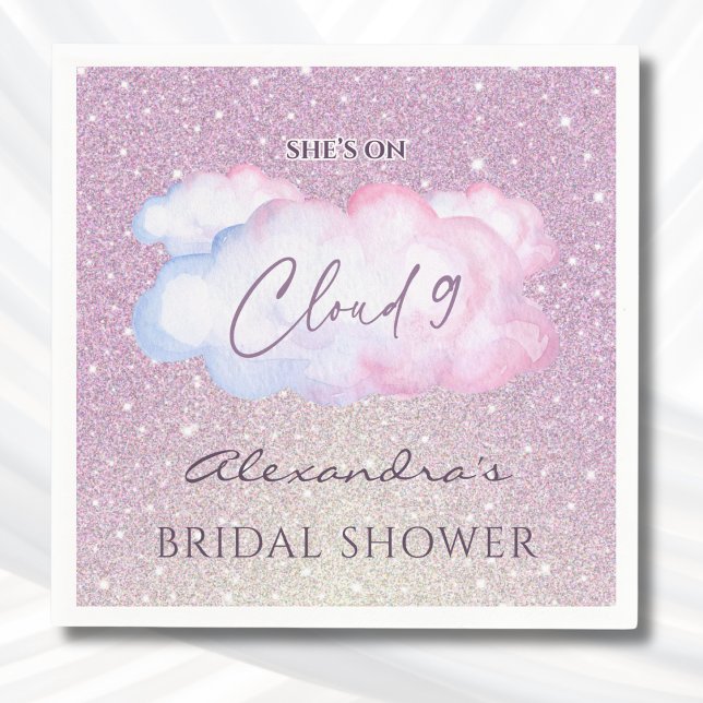Pink Glitter She's on Cloud 9 Bridal Shower Napkins (Creator Uploaded)