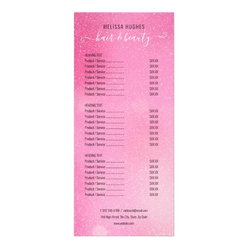 Pink Glitter Shimmer Salon Service Menu