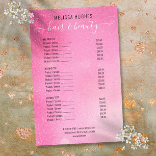 Pink Glitter Shimmer Salon Service Menu Flyer