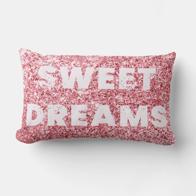 Pink Glitter Shimmer Sweet Dreams Girly Chic Lumbar Pillow (Front)