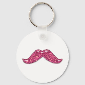Pink glitter shiny mustache keychain