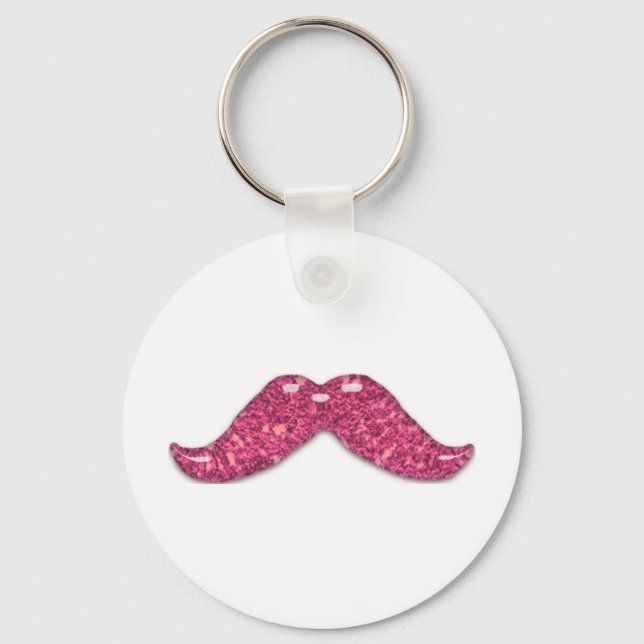 Pink glitter shiny  mustache keychain (Front)