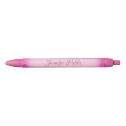 Pink Glitter Shiny Personalized Name Template Black Ink Pen