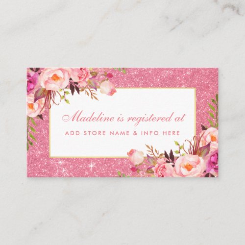 Pink Glitter Shower Registry Insert Card