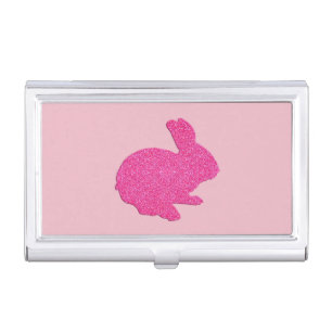 Pink Glitter Silhouette Bunny Business Card Holder