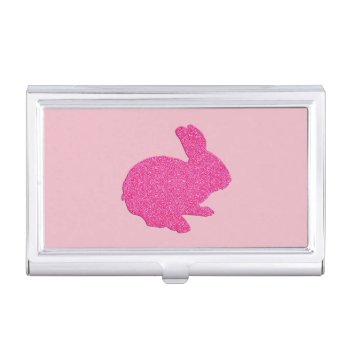 Pink Glitter Silhouette Bunny Business Card Holder by atteestude at Zazzle
