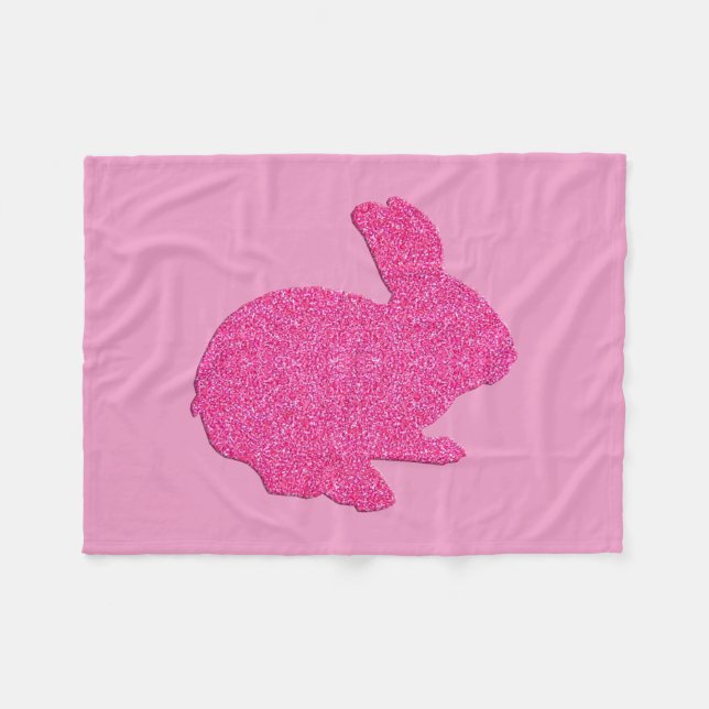 Pink Glitter Silhouette Bunny Fleece Blanket (Front (Horizontal))