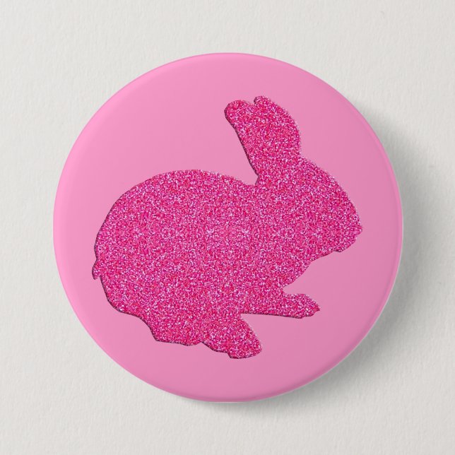 Pink Glitter Silhouette Easter Bunny Button (Front)