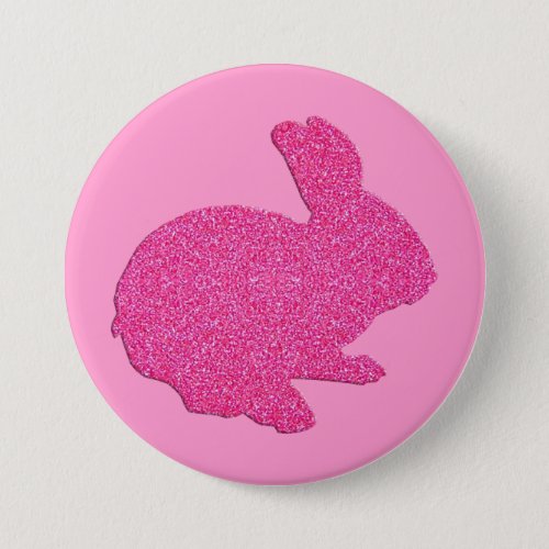 Pink Glitter Silhouette Easter Bunny Button