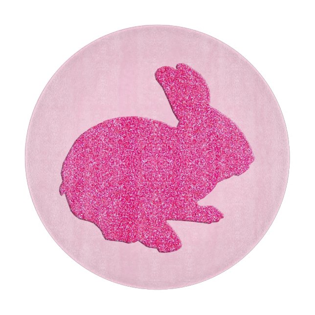 Pink Glitter Silhouette Easter Bunny Cutting Board (Front)