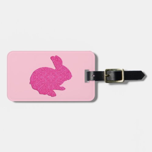 Pink Glitter Silhouette Easter Bunny Luggage Tag