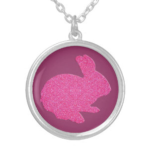 Pink Glitter Silhouette Easter Bunny Necklace