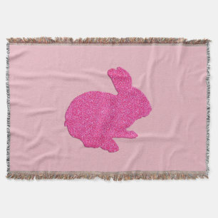 Pink Glitter Silhouette Easter Bunny Throw Blanket