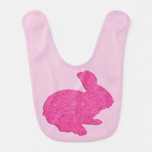 Pink Glitter Silhouette Rabbit Baby Bib