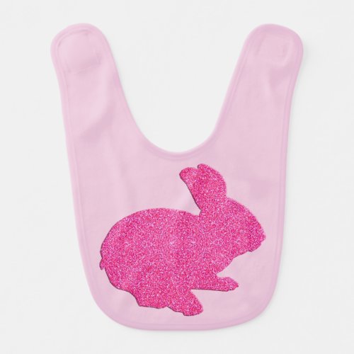 Pink Glitter Silhouette Rabbit Baby Bib