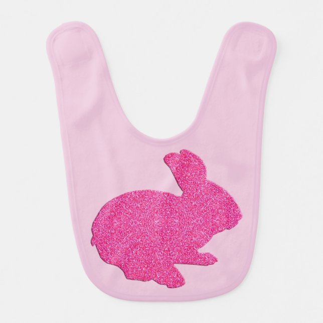 Pink Glitter Silhouette Rabbit Baby Bib (Front)