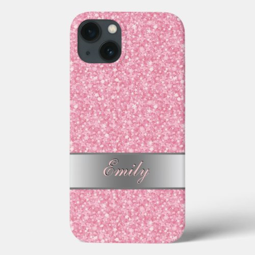 Pink Glitter Silver Gradient Accents Monogram iPhone 13 Case