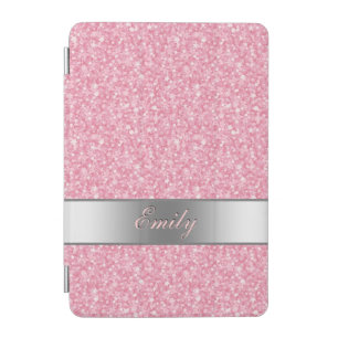 Pink Glitter Silver Gradient Accents Monogram iPad Mini Cover