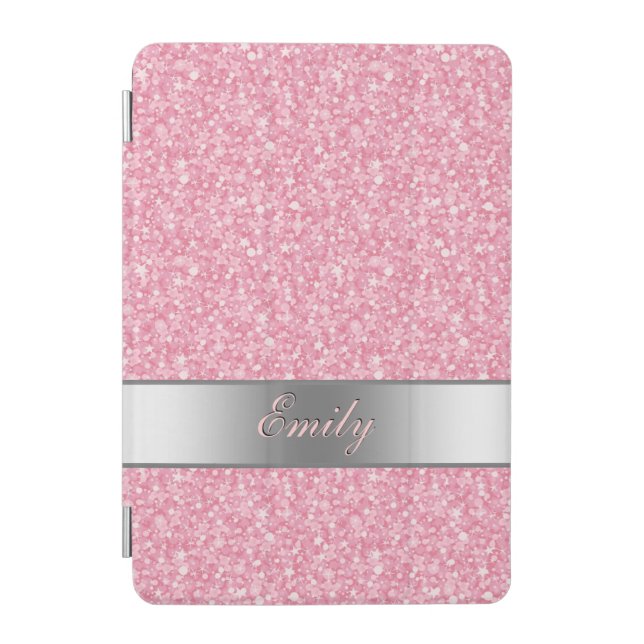 Pink Glitter Silver Gradient Accents Monogram iPad Mini Cover (Front)