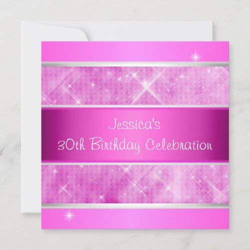 Pink Glitter Silver Lights 30th Birthday Party Announcements