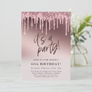 Pink Glitter Sixty 60th It's a Party Birthday Invitation