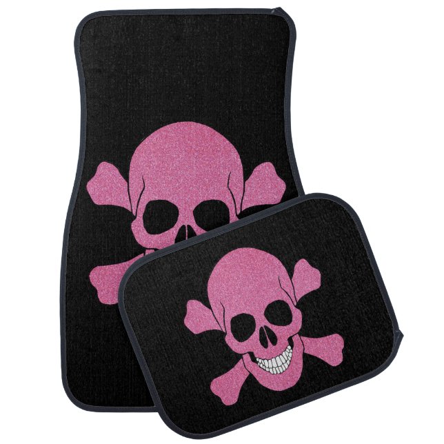 Pink Glitter Skull And Crossbones Car Floor Mat (Set)