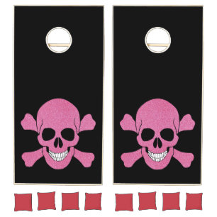 Pink Glitter Skull And Crossbones Cornhole Set