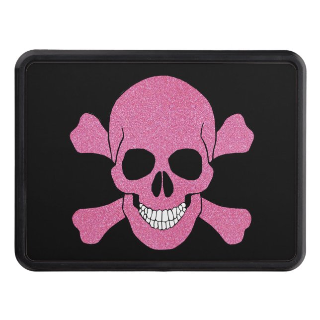 Pink Glitter Skull And Crossbones Hitch Cover (Front)