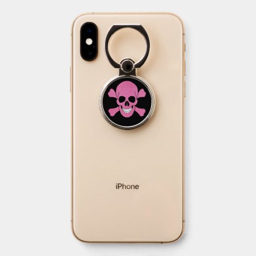 Pink Glitter Skull And Crossbones Phone Ring Stand