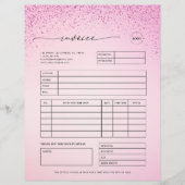 Pink Glitter Small Business Sales Invoice Receipt Letterhead (Front)