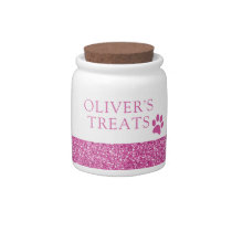 Pink Glitter Small Cat or Dog Treat Jar