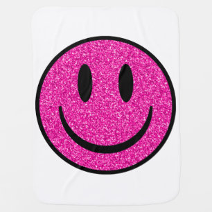 Pink Glitter Smile Face Baby Blanket
