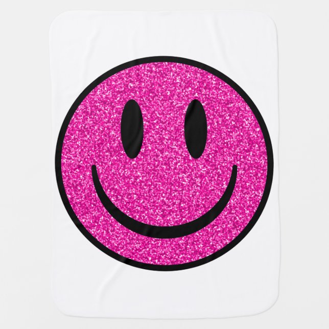 Pink Glitter Smile Face Baby Blanket (Front)