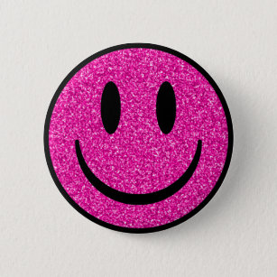 Pink Glitter Smile Face Button