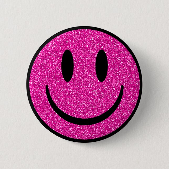 Pink Glitter Smile Face Button (Front)