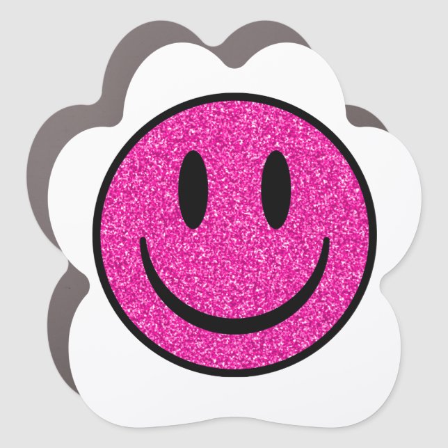 Pink Glitter Smile Face Car Magnet (Front)