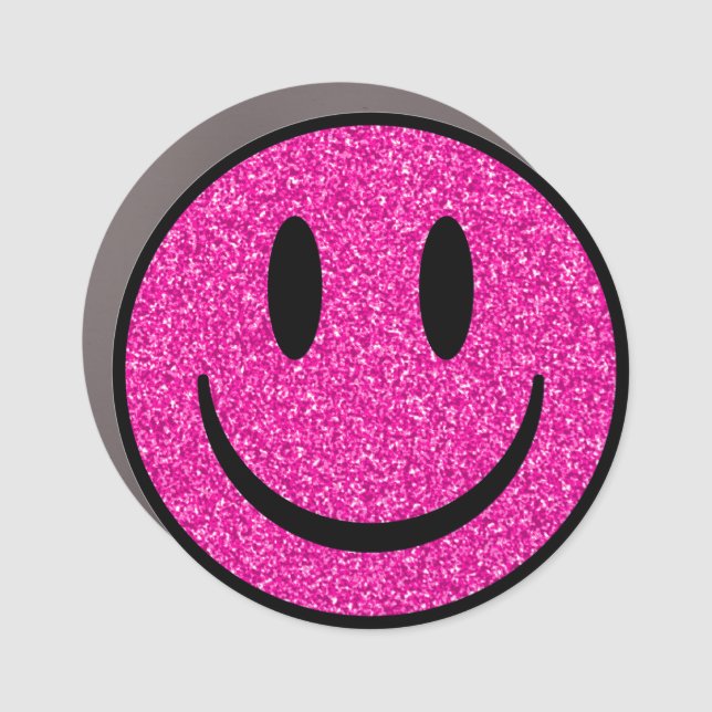 Pink Glitter Smile Face Car Magnet (Front)