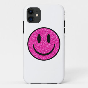 Pink Glitter Smile Face iPhone 11 Case