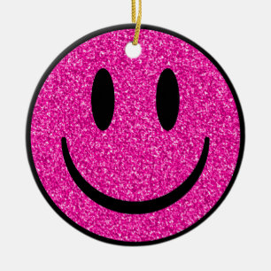 Pink Glitter Smile Face Ceramic Ornament