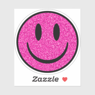 Pink Glitter Smile Face Custom-Cut Vinyl Stickers