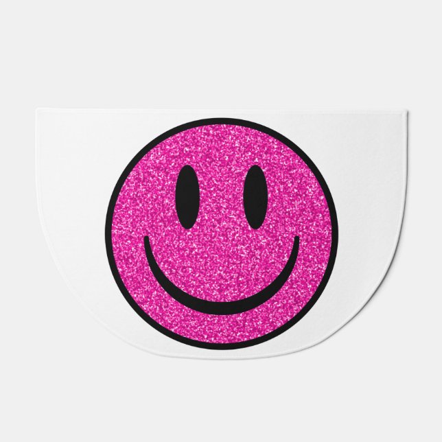 Pink Glitter Smile Face Doormat (Front)