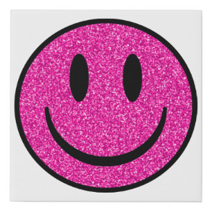 Pink Glitter Smile Face Faux Canvas Print