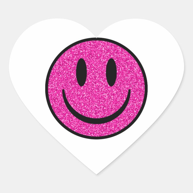 Pink Glitter Smile Face Heart Sticker (Front)