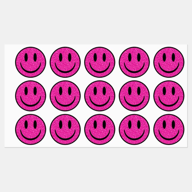Pink Glitter Smile Face Labels (Sheet)