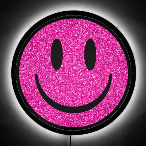 Pink Glitter Smile Face LED Sign