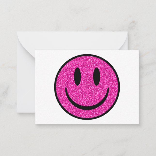 Pink Glitter Smile Face Note Card (Front)