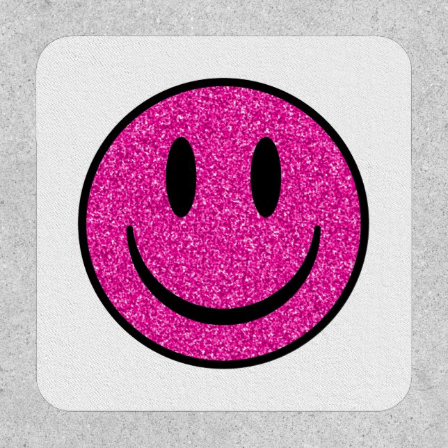 Pink Glitter Smile Face Patch (Front)