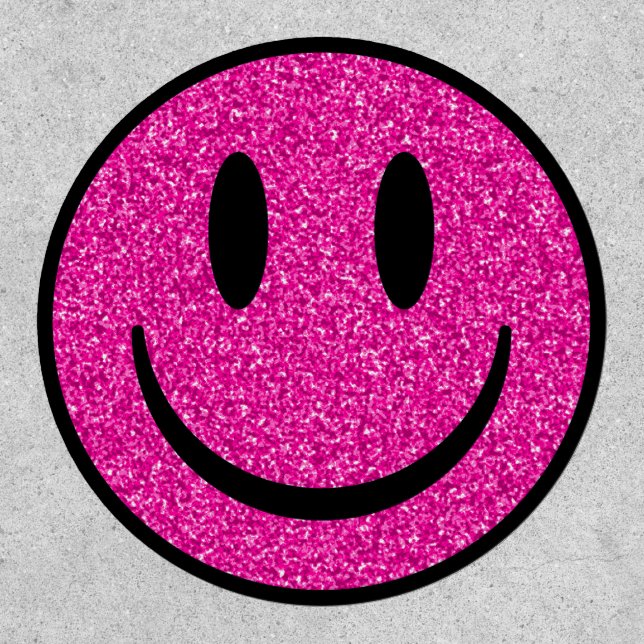 Pink Glitter Smile Face Patch (Front)